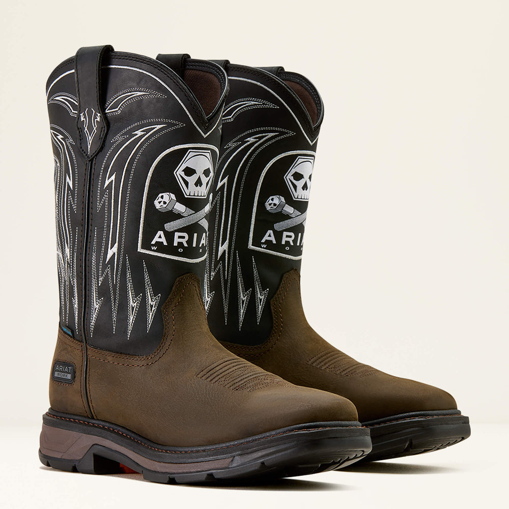 Ariat WorkHog XT Bolt Skull Waterproof Wide Square Toe Work Boot